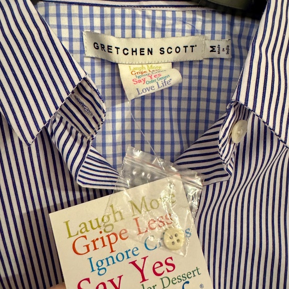 NWT Gretchen Scott Priss Brooks Navy & White Striped Ruffle Cuff Blouse – Medium - Picture 4 of 5